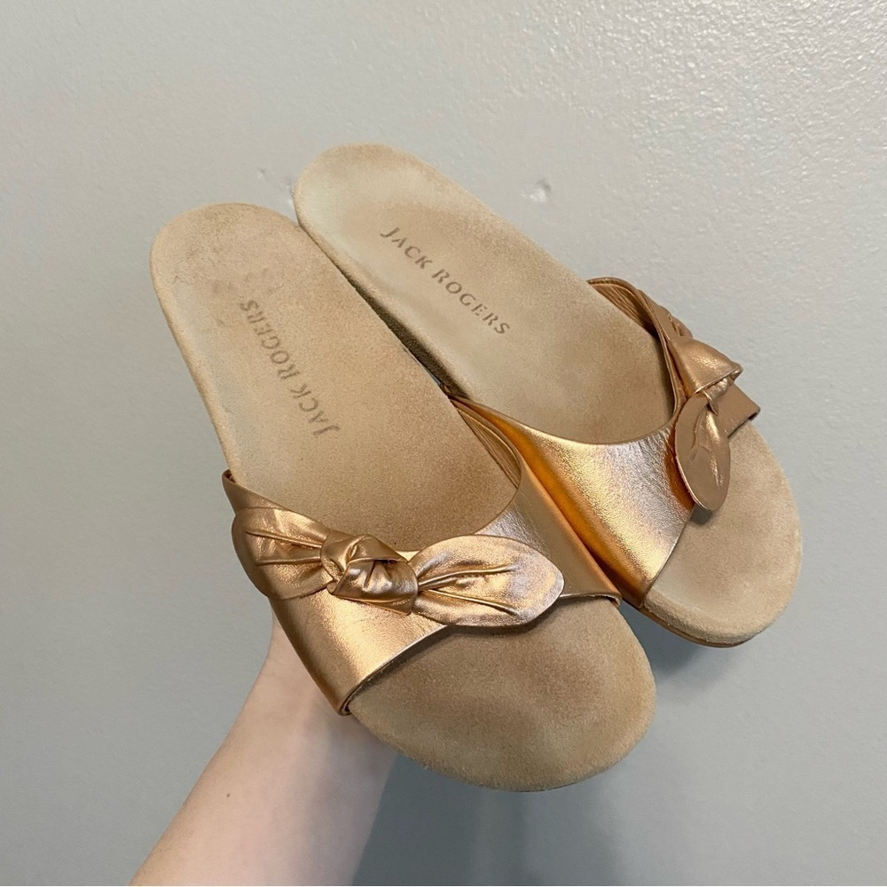 Jack Rogers Dorothy Rose Gold Knotted Bow Comfort Slides Sandals Size 9 - Picture 2 of 6